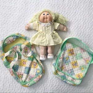 Vintage Cabbage Patch Kids Doll Blonde Hair and Blue Eyes, w/ Doll Carrier & Bag